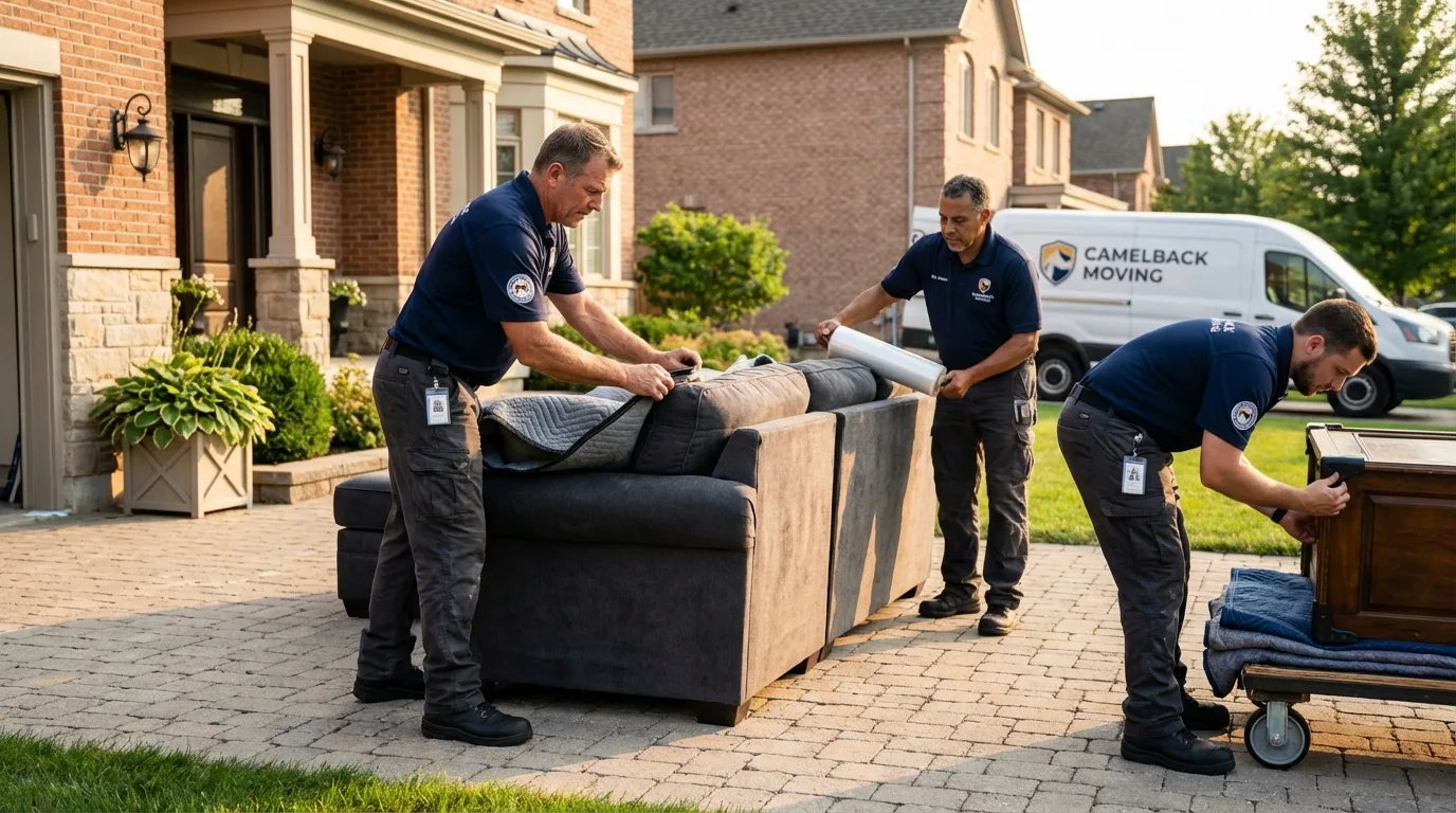 Large estate moving crew wrapping furniture in Fowlerville, MI